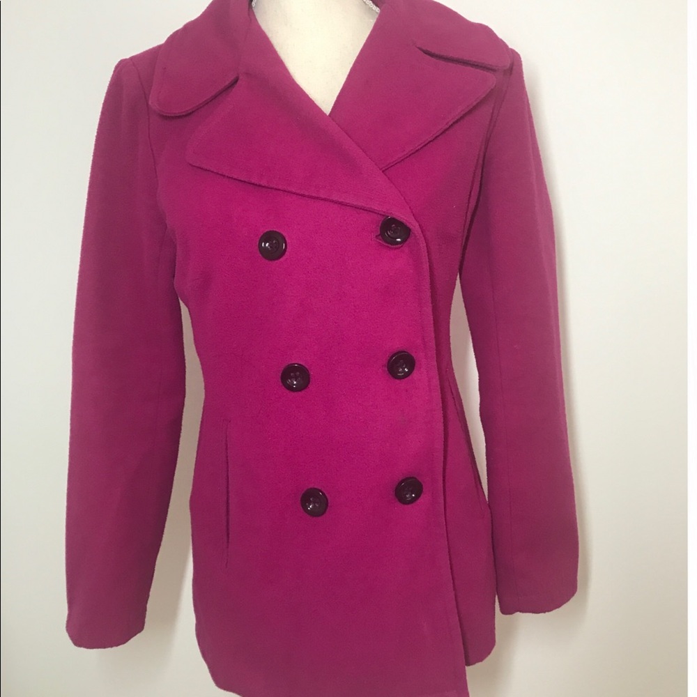 NY and Co. Fuschia Peacoat, size M.